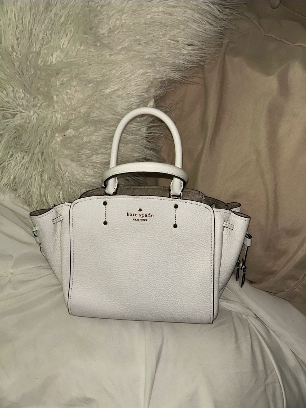 kate spade White Pebbled Leather Satchel